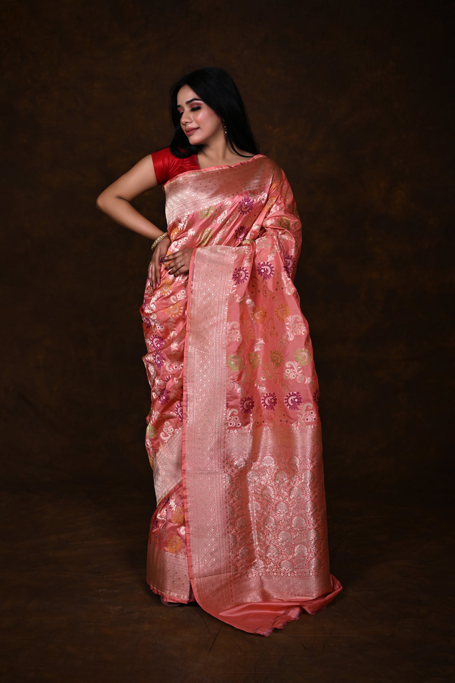 Pure Handwoven Katan Meenakari Banarasi Saree