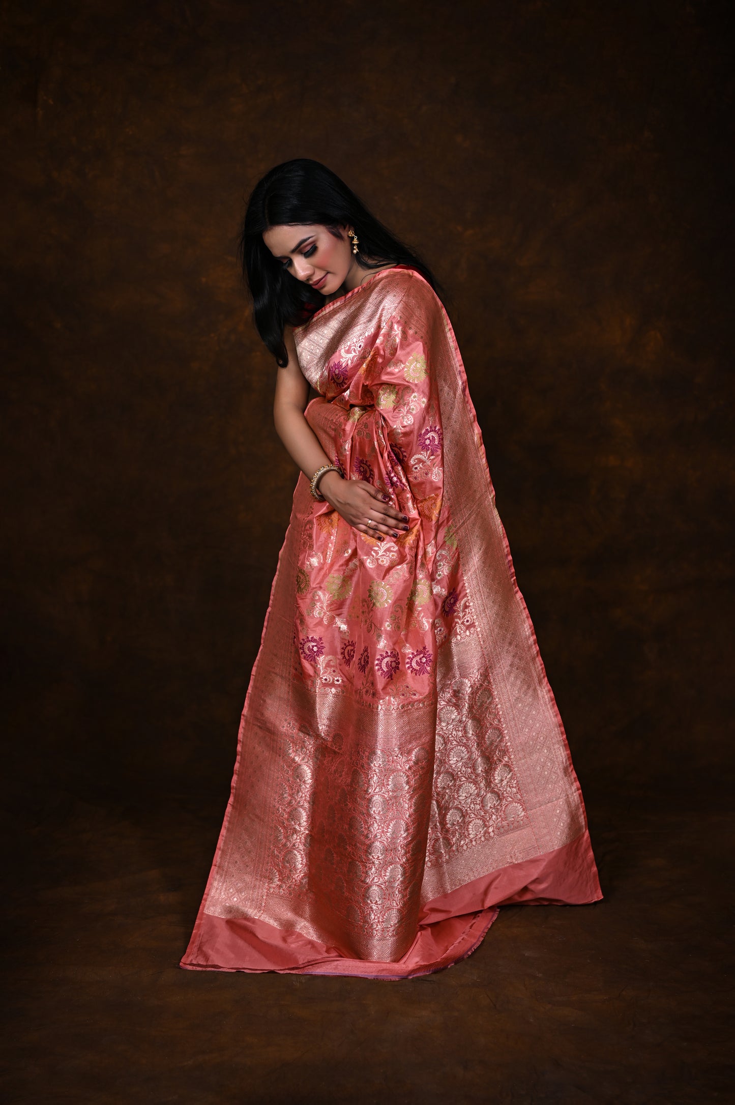 Pure Handwoven Katan Meenakari Banarasi Saree