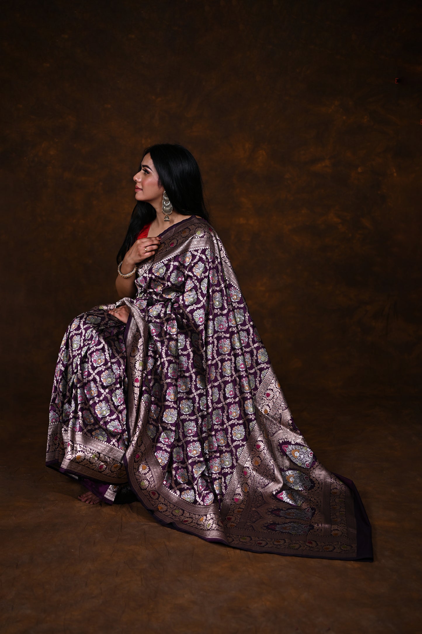 Purple Handwoven Pure Katan Meenakari Banarasi Saree