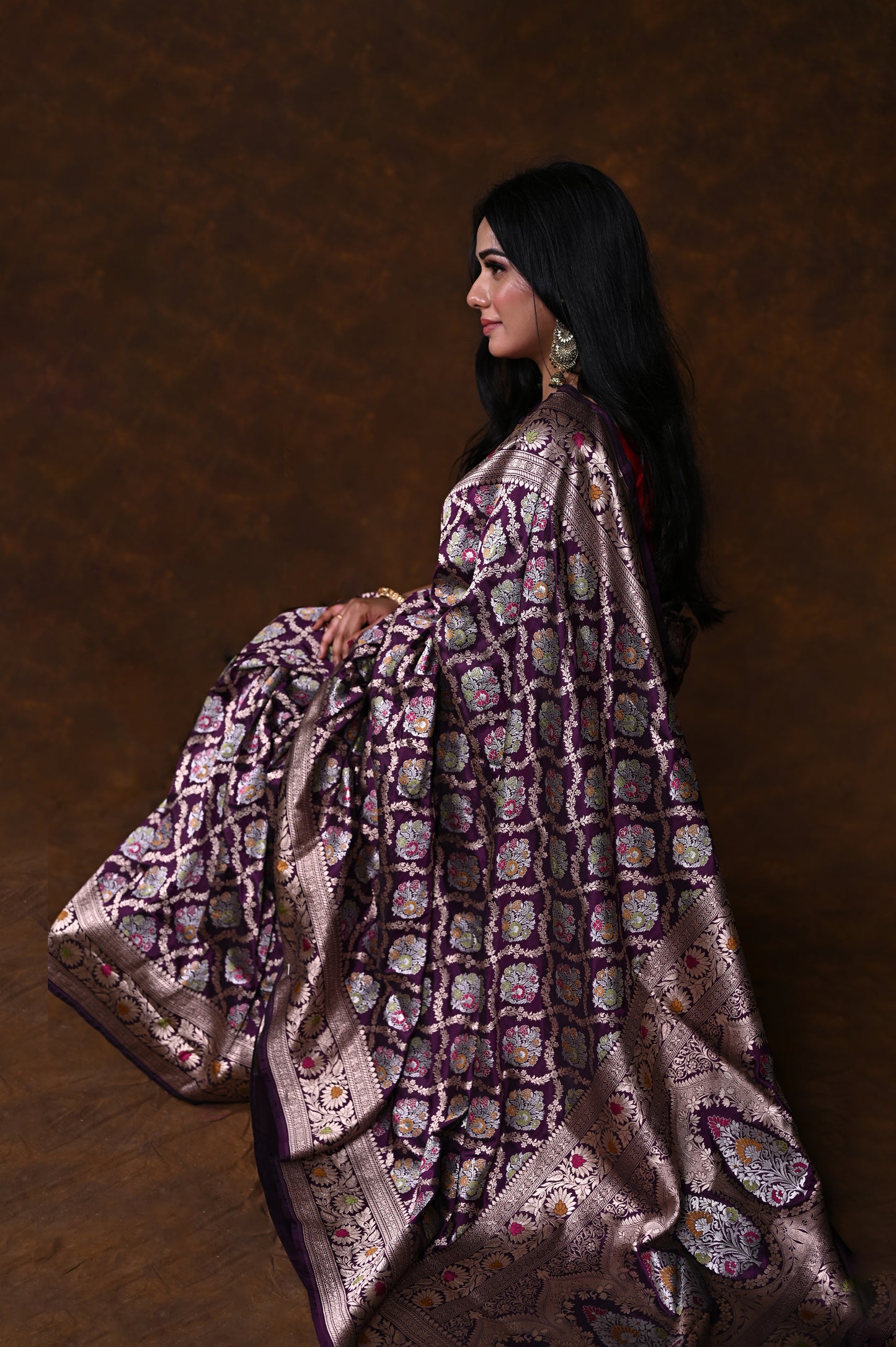 Purple Handwoven Pure Katan Meenakari Banarasi Saree