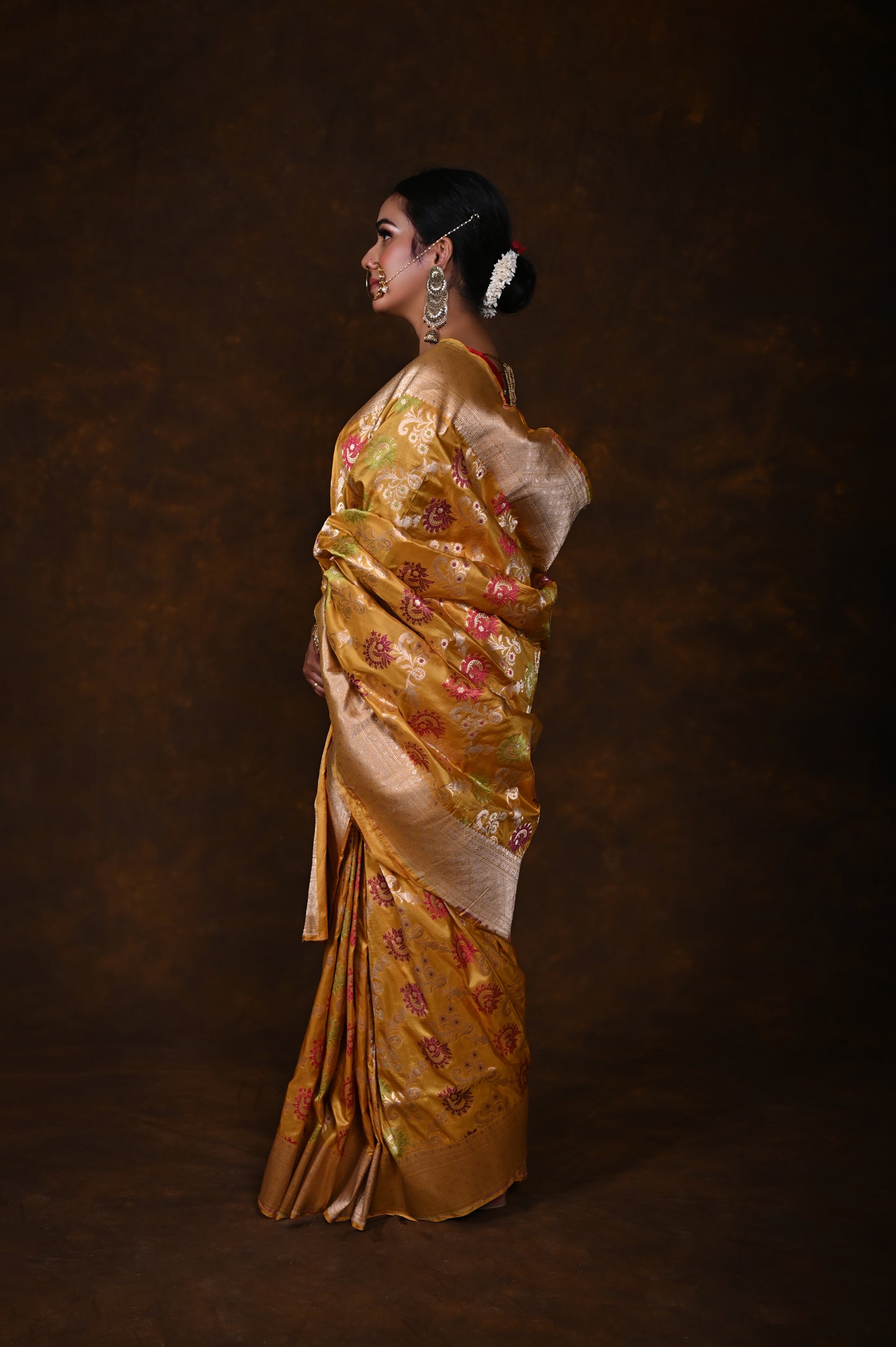 Musturd Handwoven Pure Katan Meenakari Banarasi Saree