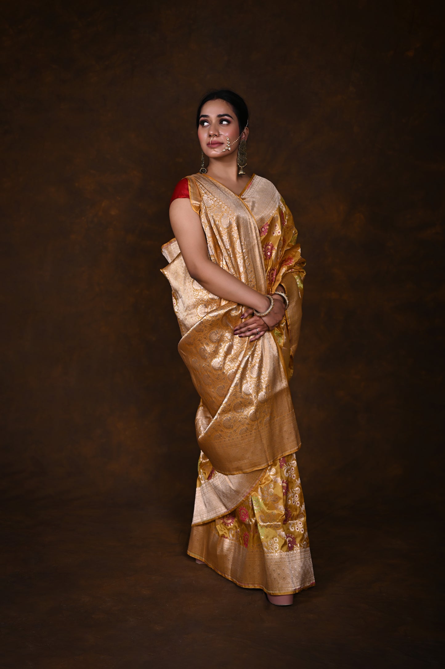 Musturd Handwoven Pure Katan Meenakari Banarasi Saree