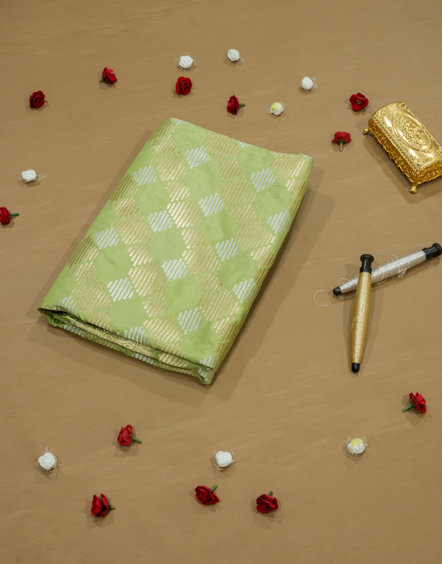 Pista Green Handwoven Pure Katan Sona Roopa Meenakari Banarasi Saree