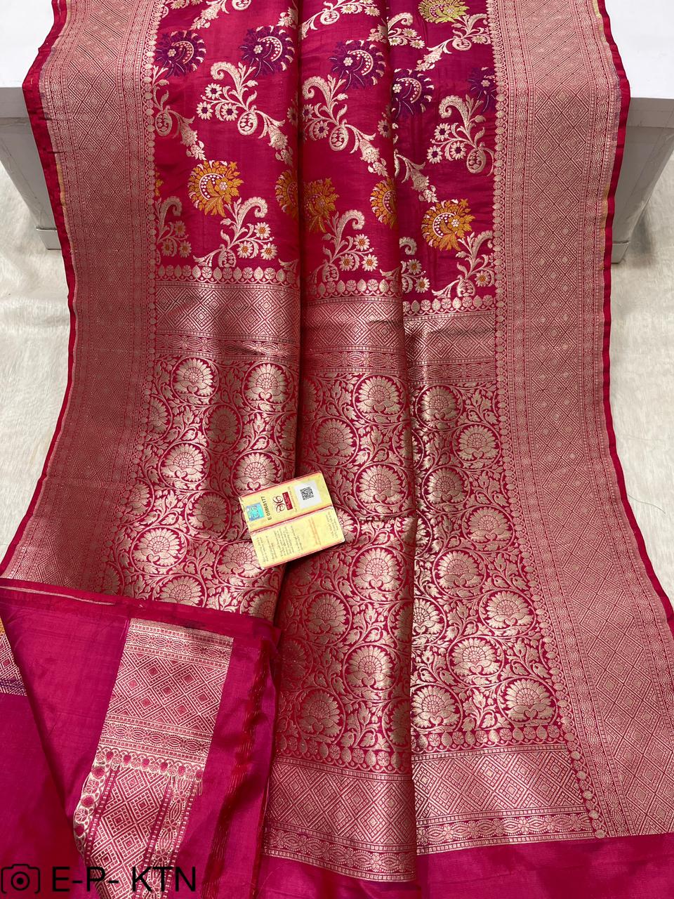Shaded Pink Handwoven Pure Katan Meenakari Banarasi Saree
