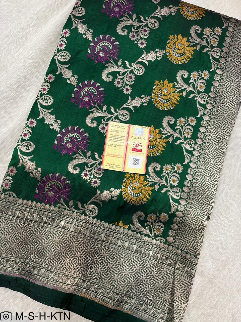 Green Handwoven Pure Katan Meenakari Banarasi Saree