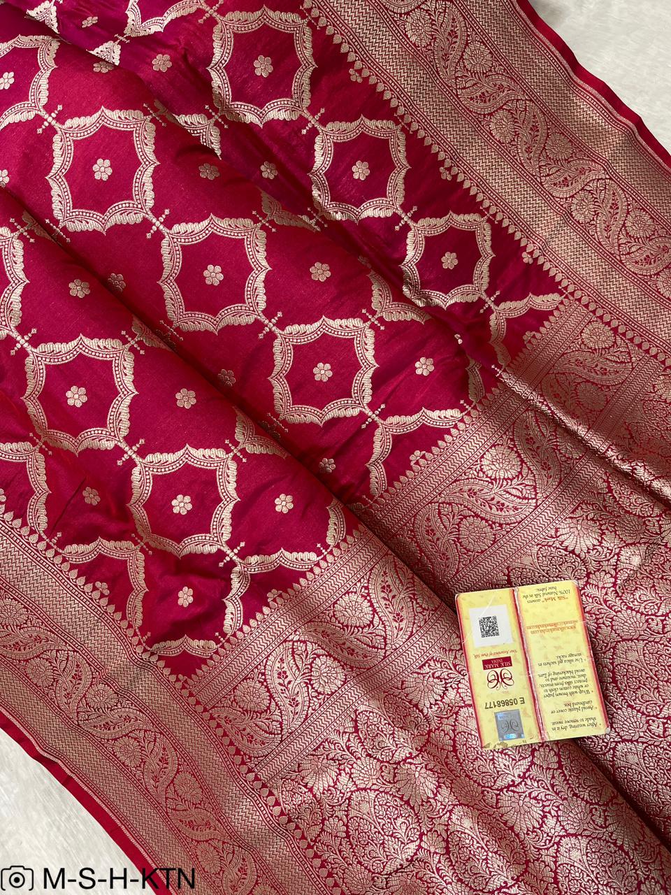 Pure Elegant Handwoven Katan Cutwork Banarasi Saree