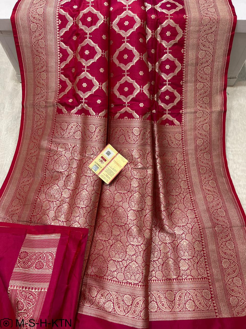 Pure Elegant Handwoven Katan Cutwork Banarasi Saree