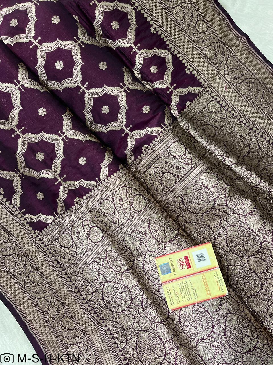 Pure Elegant Handwoven Katan Cutwork Banarasi Saree