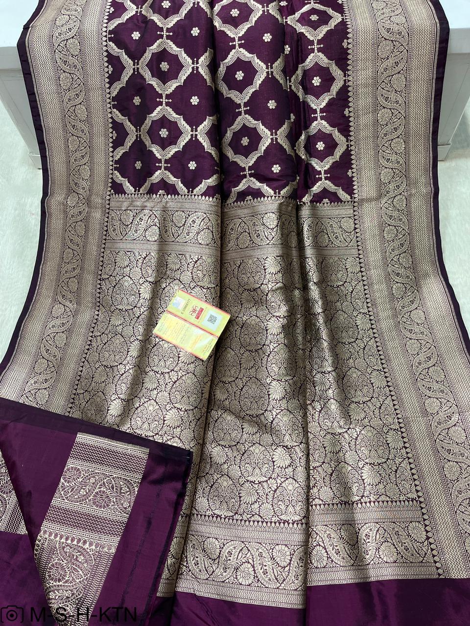 Pure Elegant Handwoven Katan Cutwork Banarasi Saree