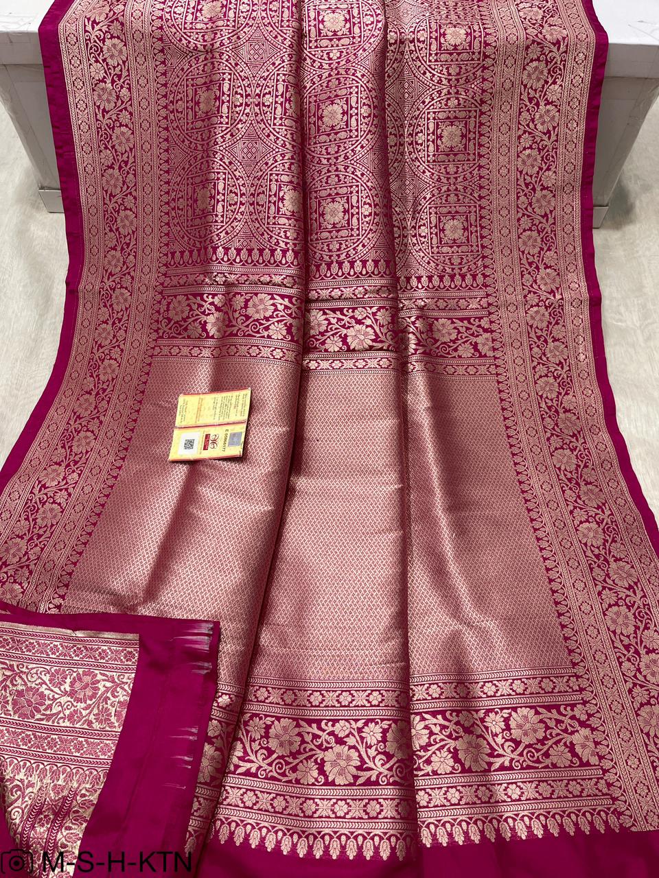 Rani pink Banarasi Pure Handwoven Katan Brocade Saree