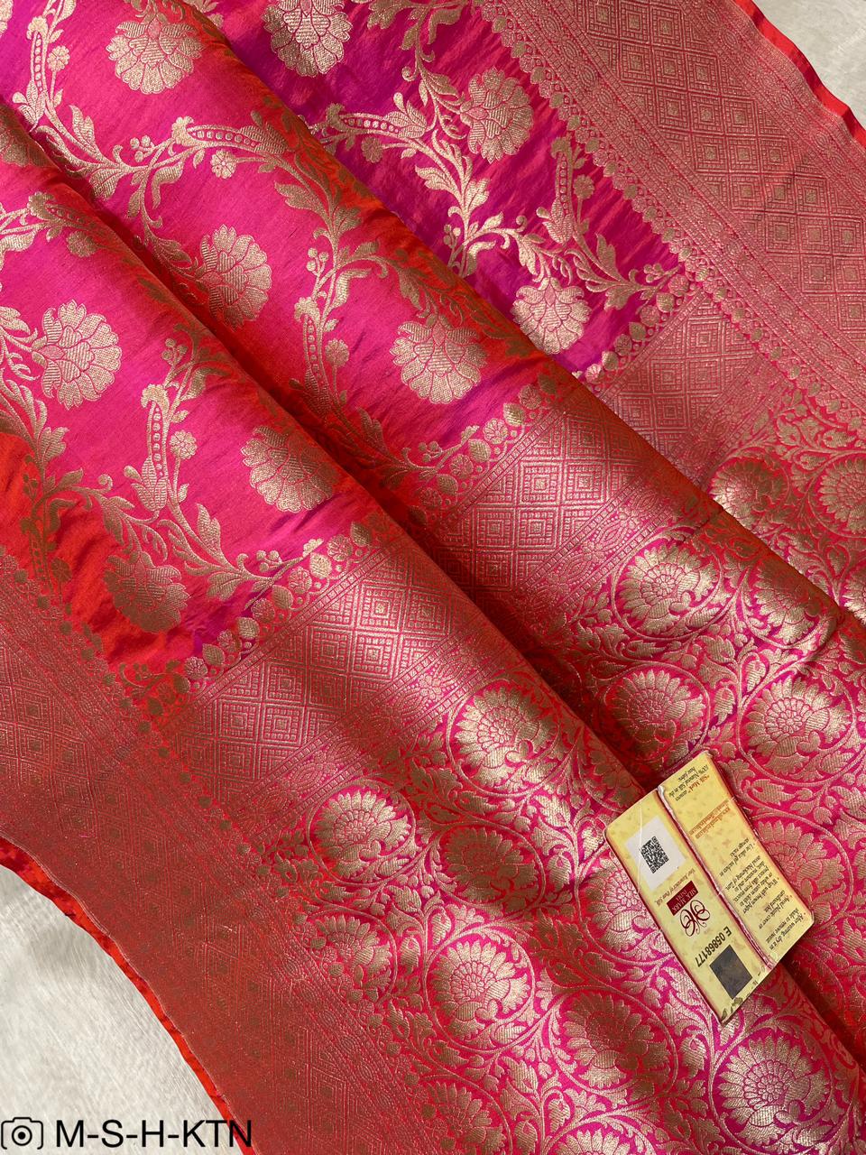 Gulabi Pink Pure Handwoven Katan Cutwork Banarasi Saree