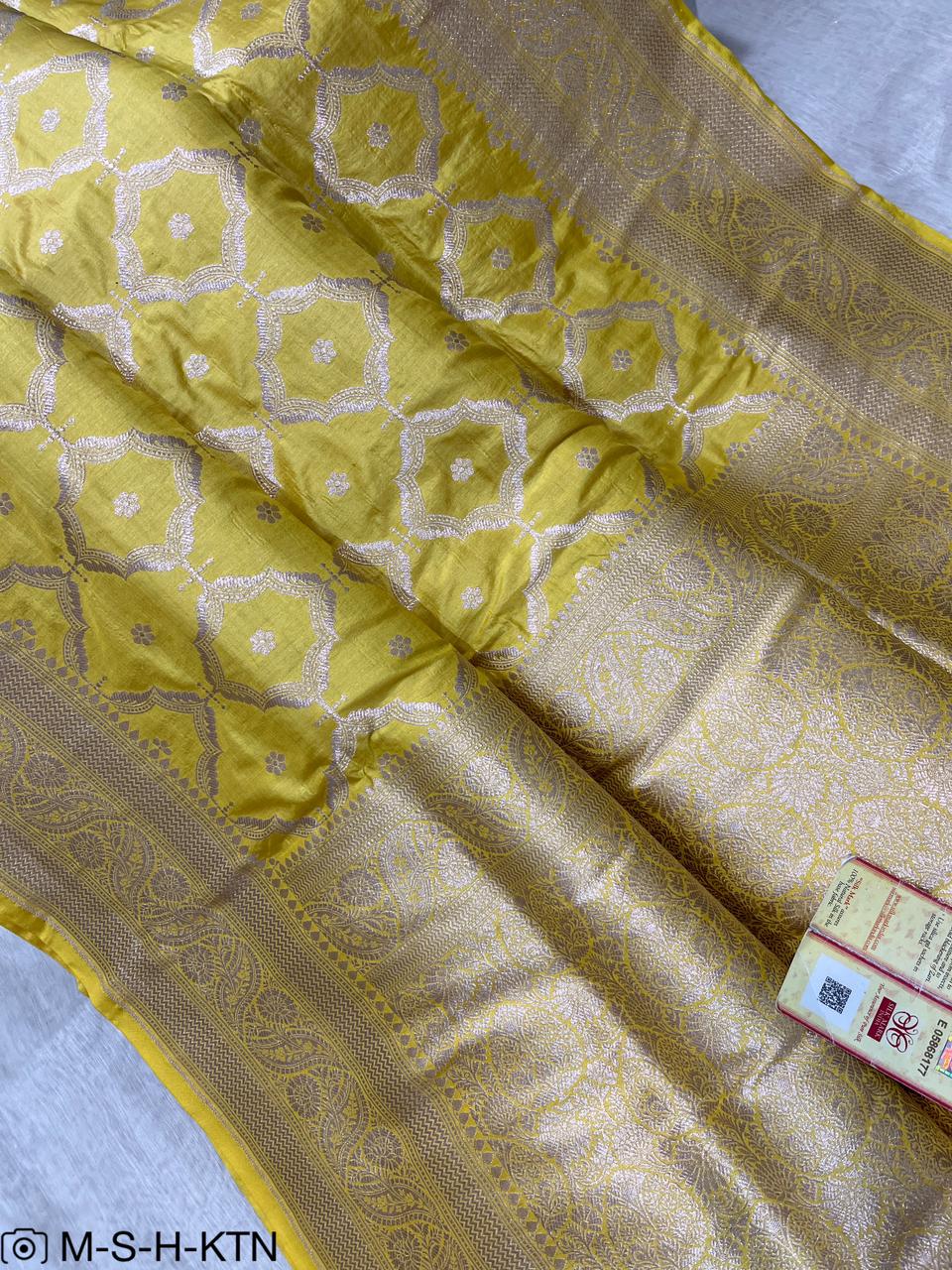 Pure Elegant Handwoven Katan Cutwork Banarasi Saree