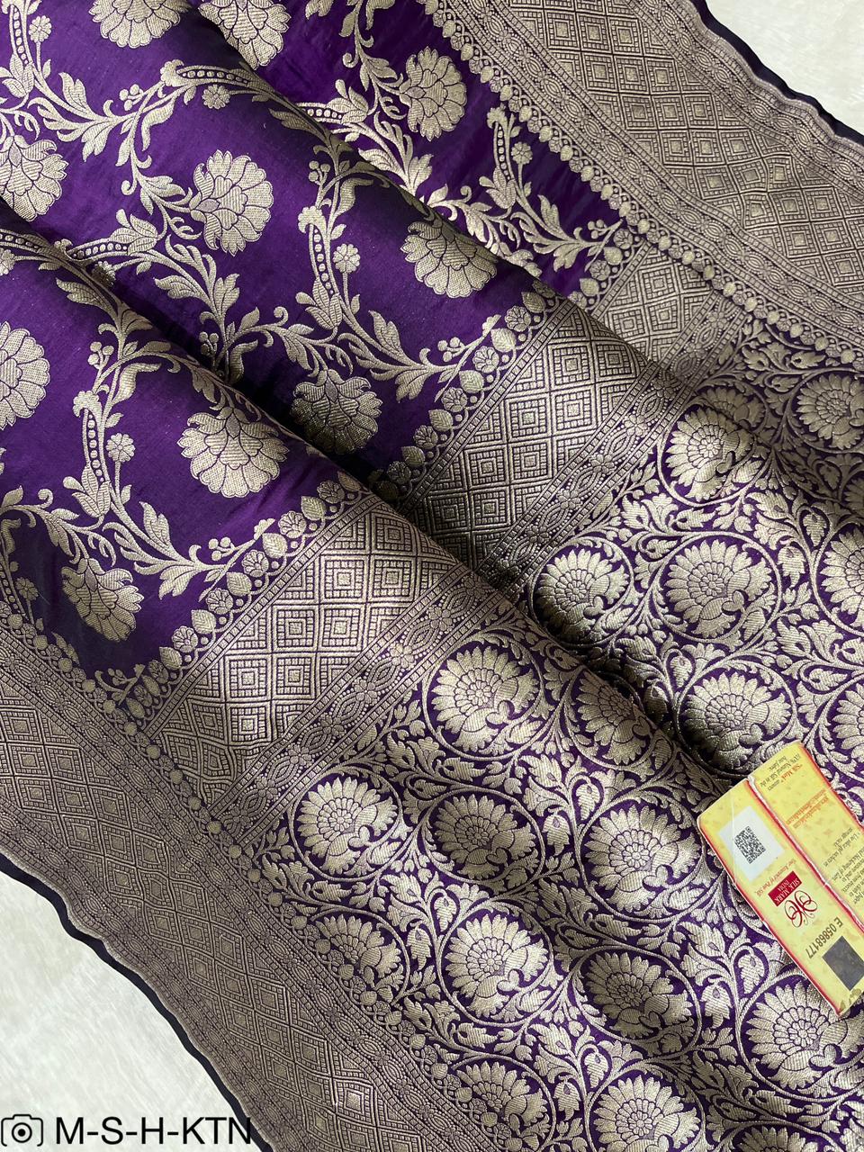 Pure Elegant Handwoven Katan Cutwork Banarasi Saree