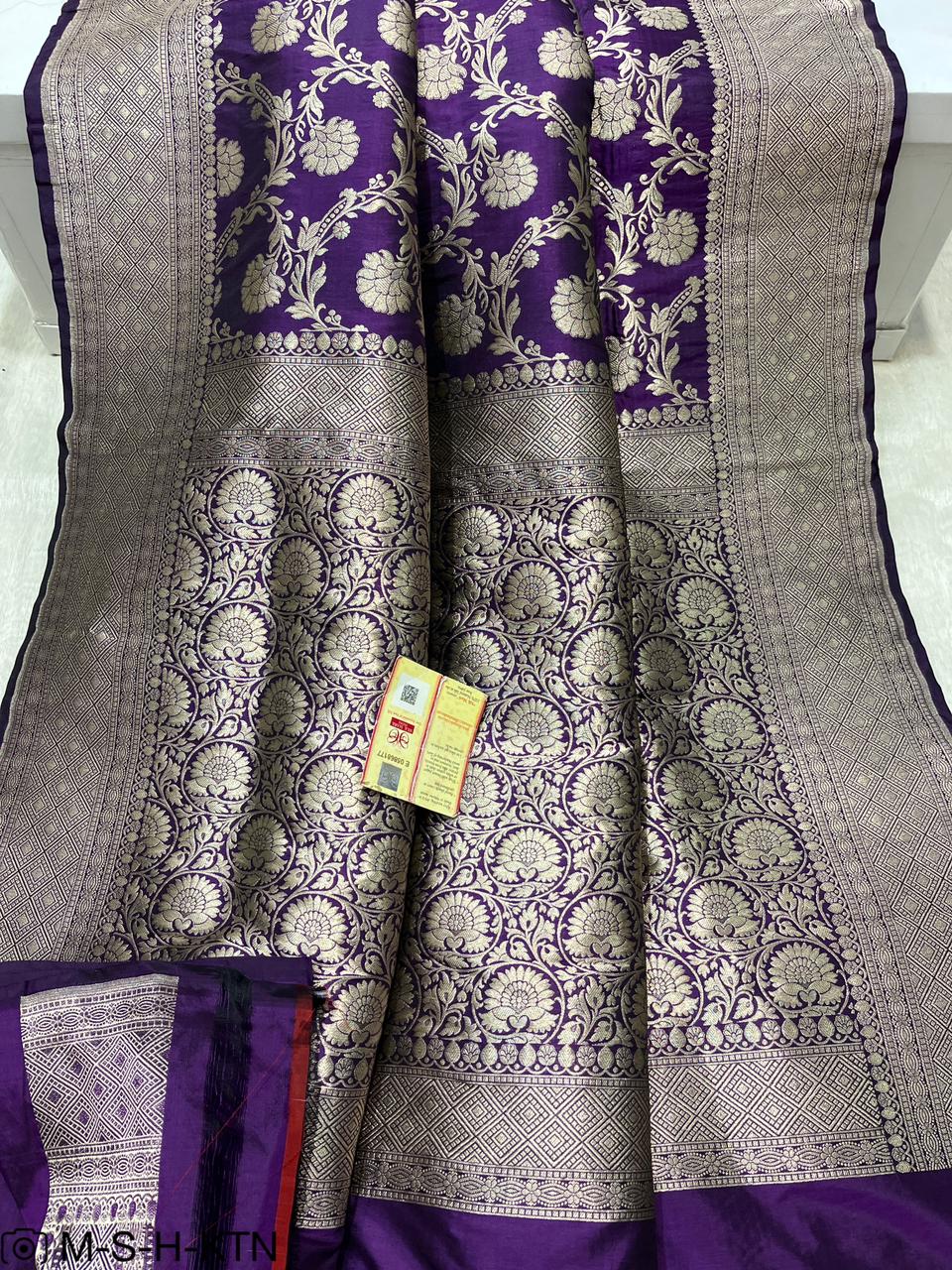Pure Elegant Handwoven Katan Cutwork Banarasi Saree