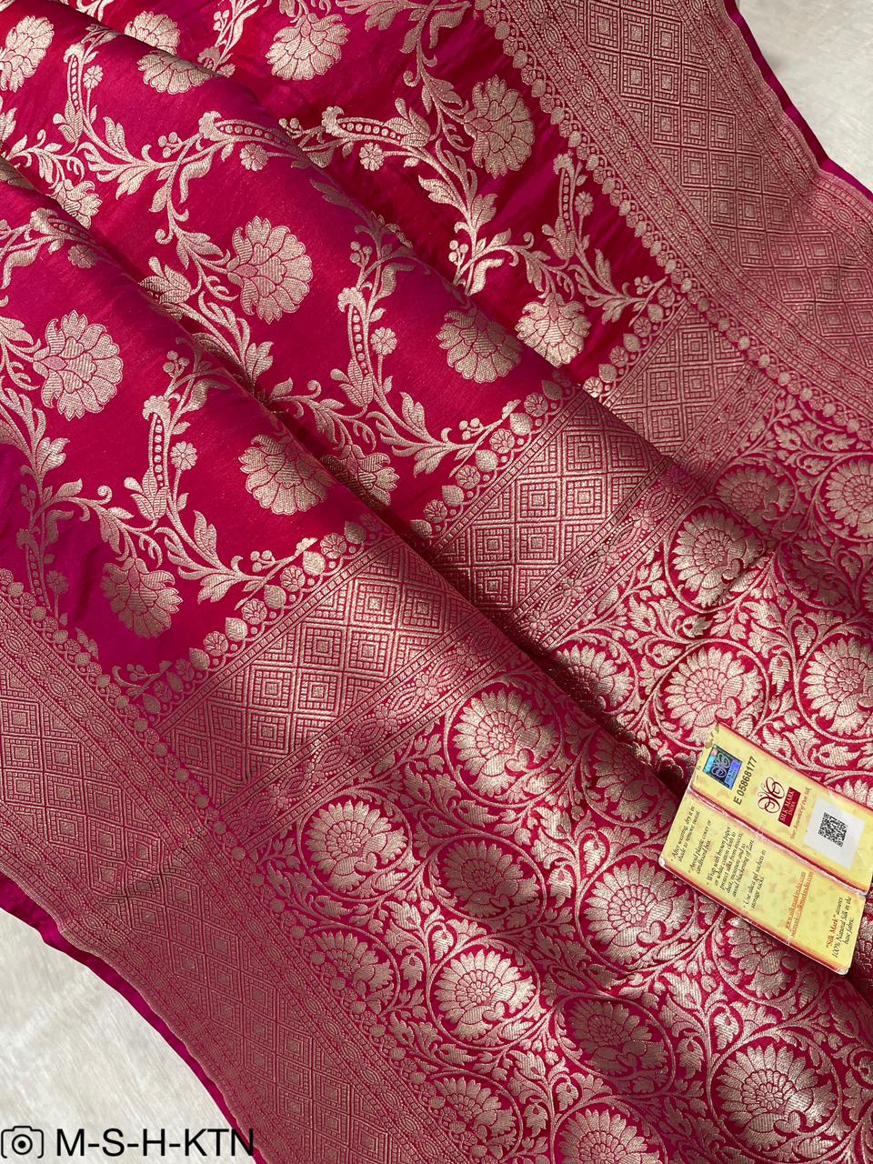 Pure Elegant Handwoven Katan Cutwork Banarasi Saree