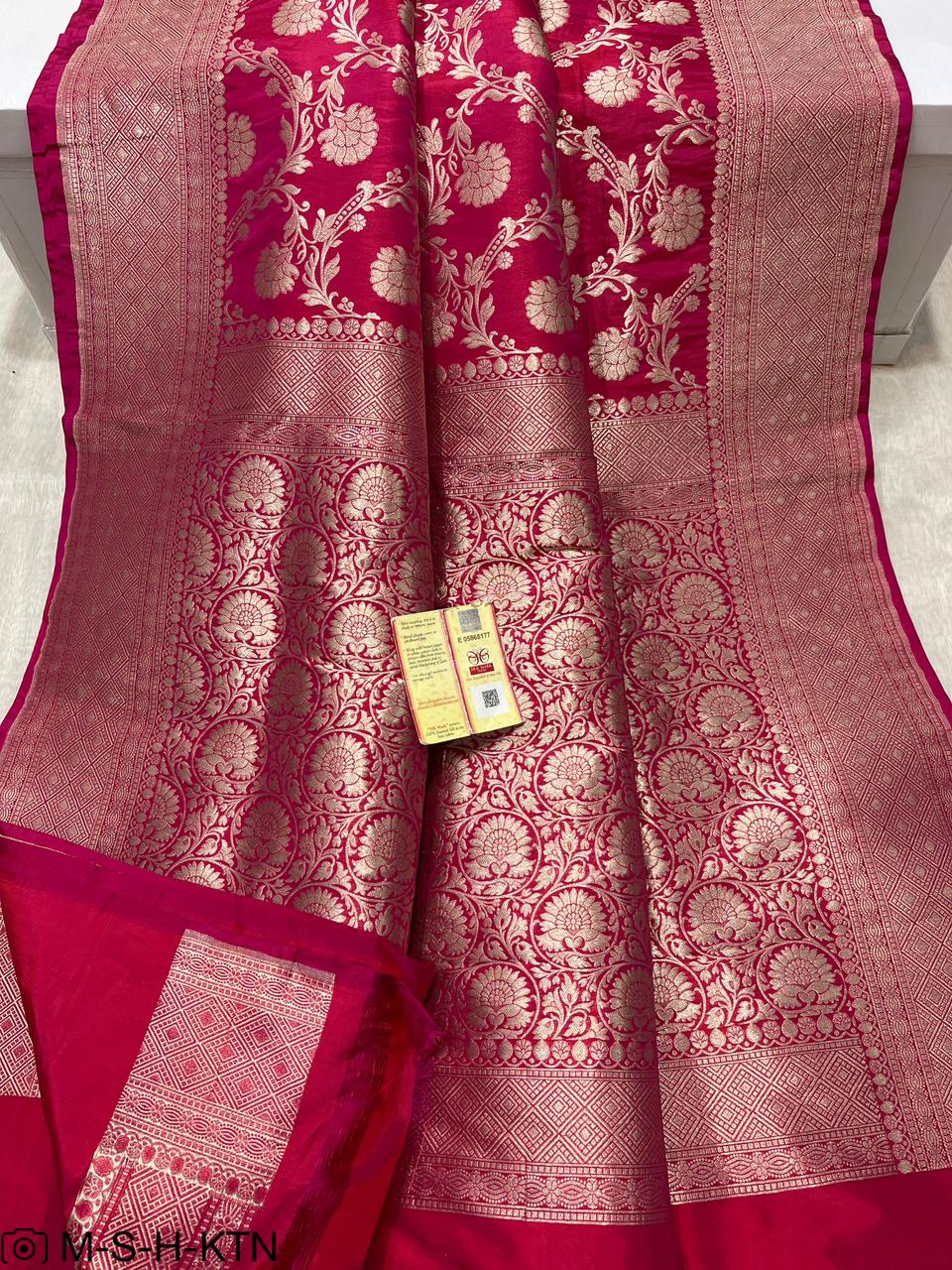 Pure Elegant Handwoven Katan Cutwork Banarasi Saree