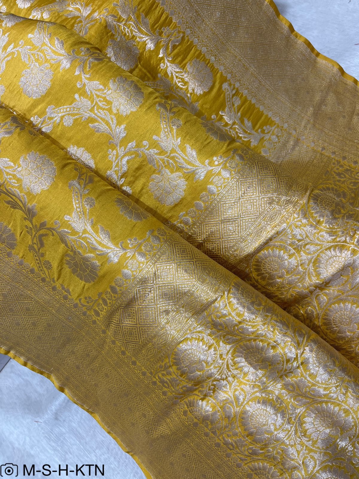 Pure Handloom Katan Cutwork Yellow Banarasi Saree