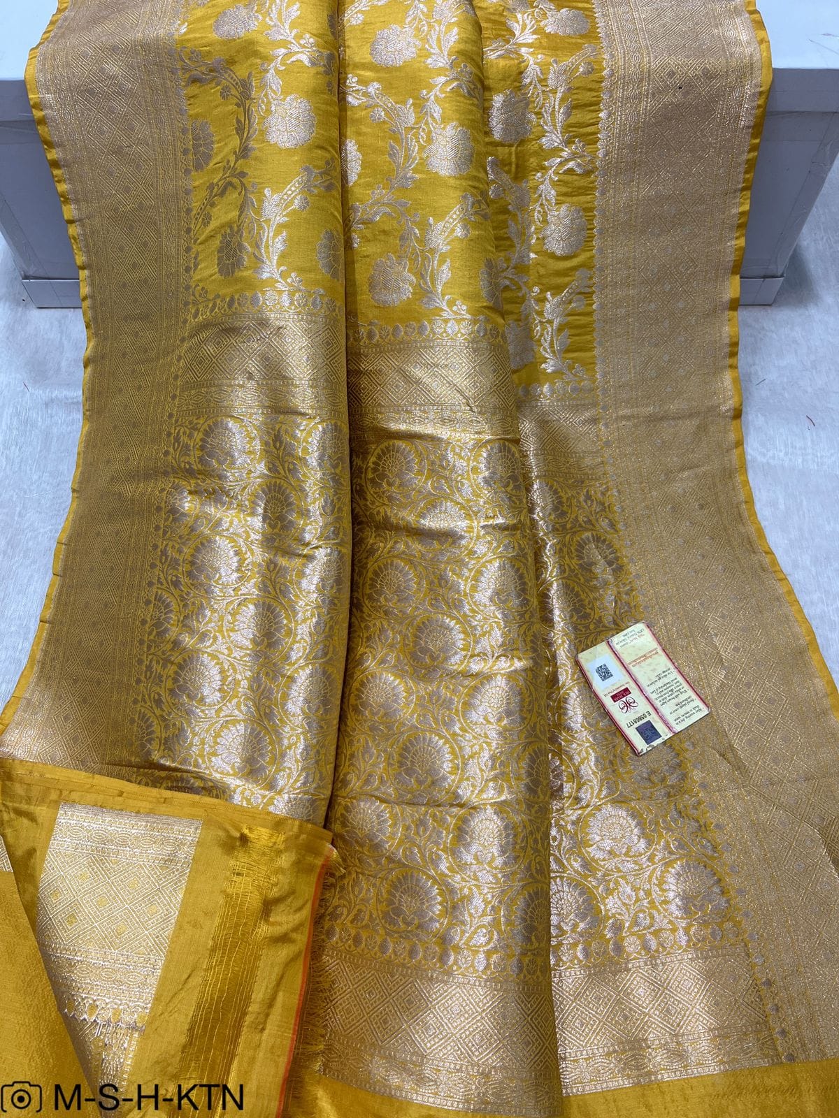 Pure Handloom Katan Cutwork Yellow Banarasi Saree