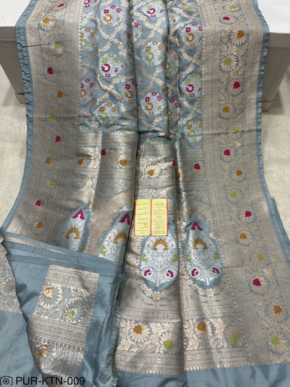 Grey Handwoven Pure Katan Meenakari Banarasi Saree