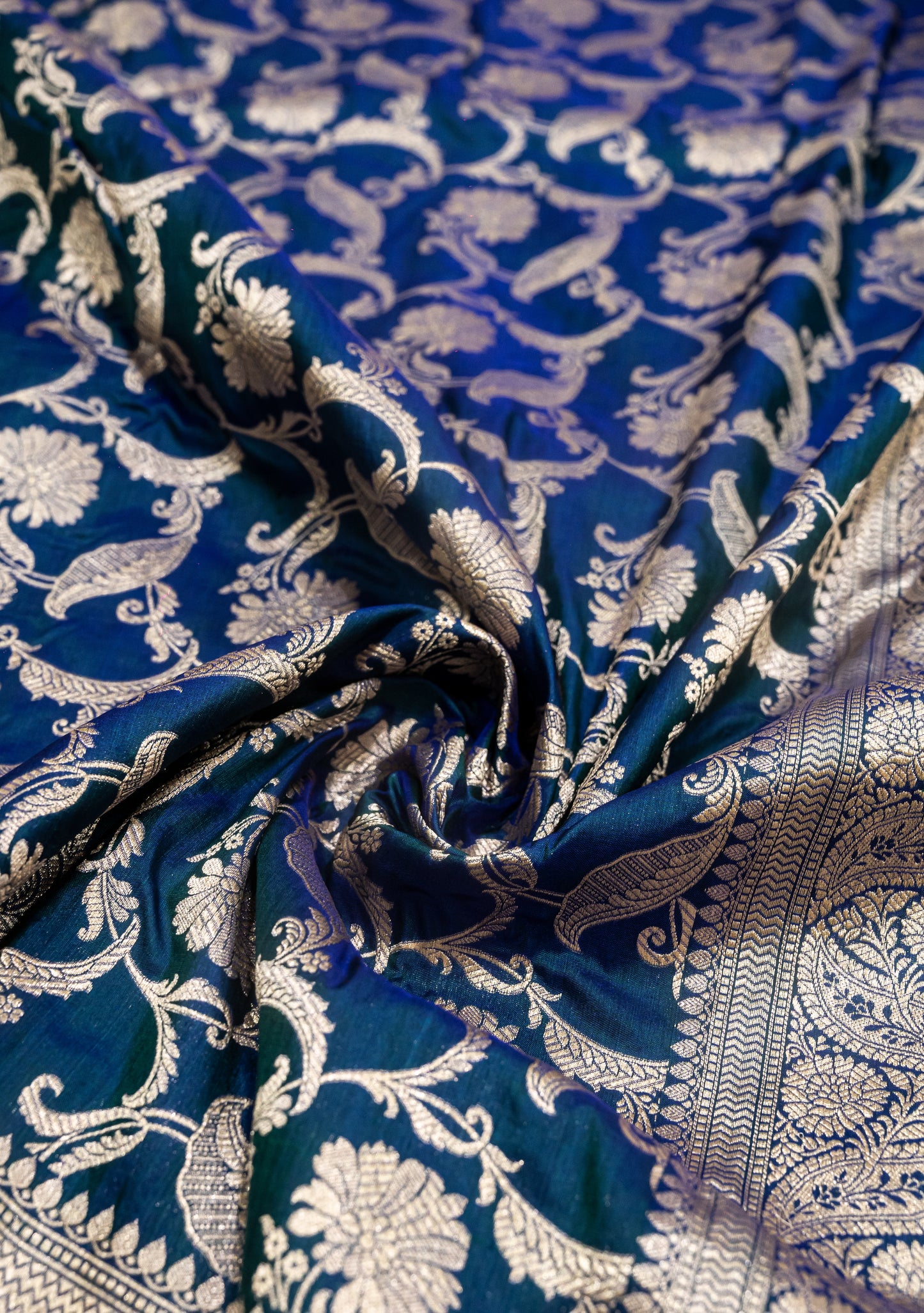 Blue Jaal Handwoven Pure Katan Silk Banarasi Saree