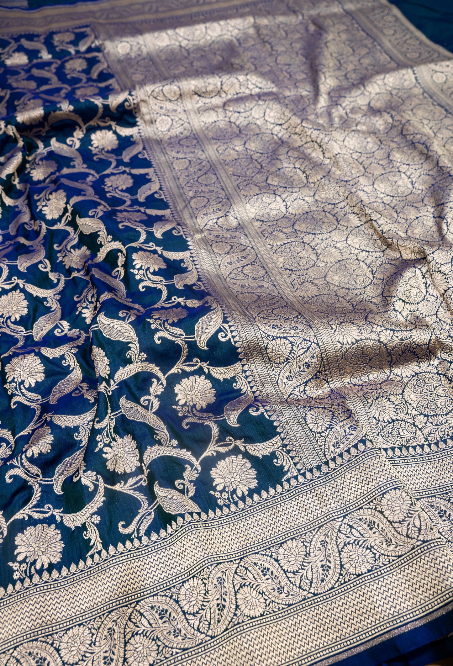 Blue Jaal Handwoven Pure Katan Silk Banarasi Saree