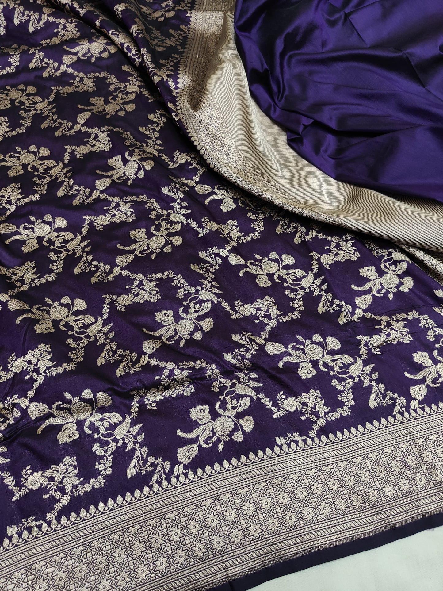 Purple Pure Katan Silk Banarasi Saree
