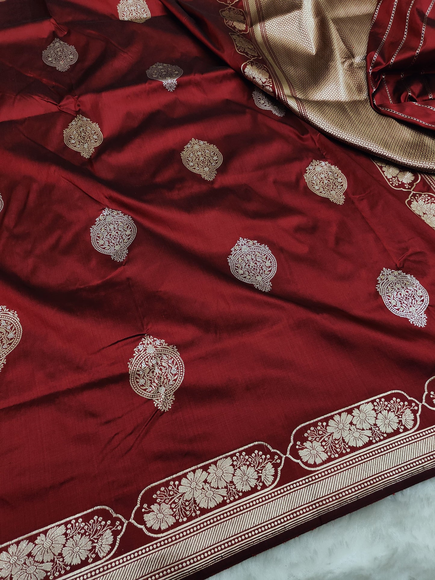 Maroon Pure Banarasi Handwoven Kadhua Katan Silk Saree