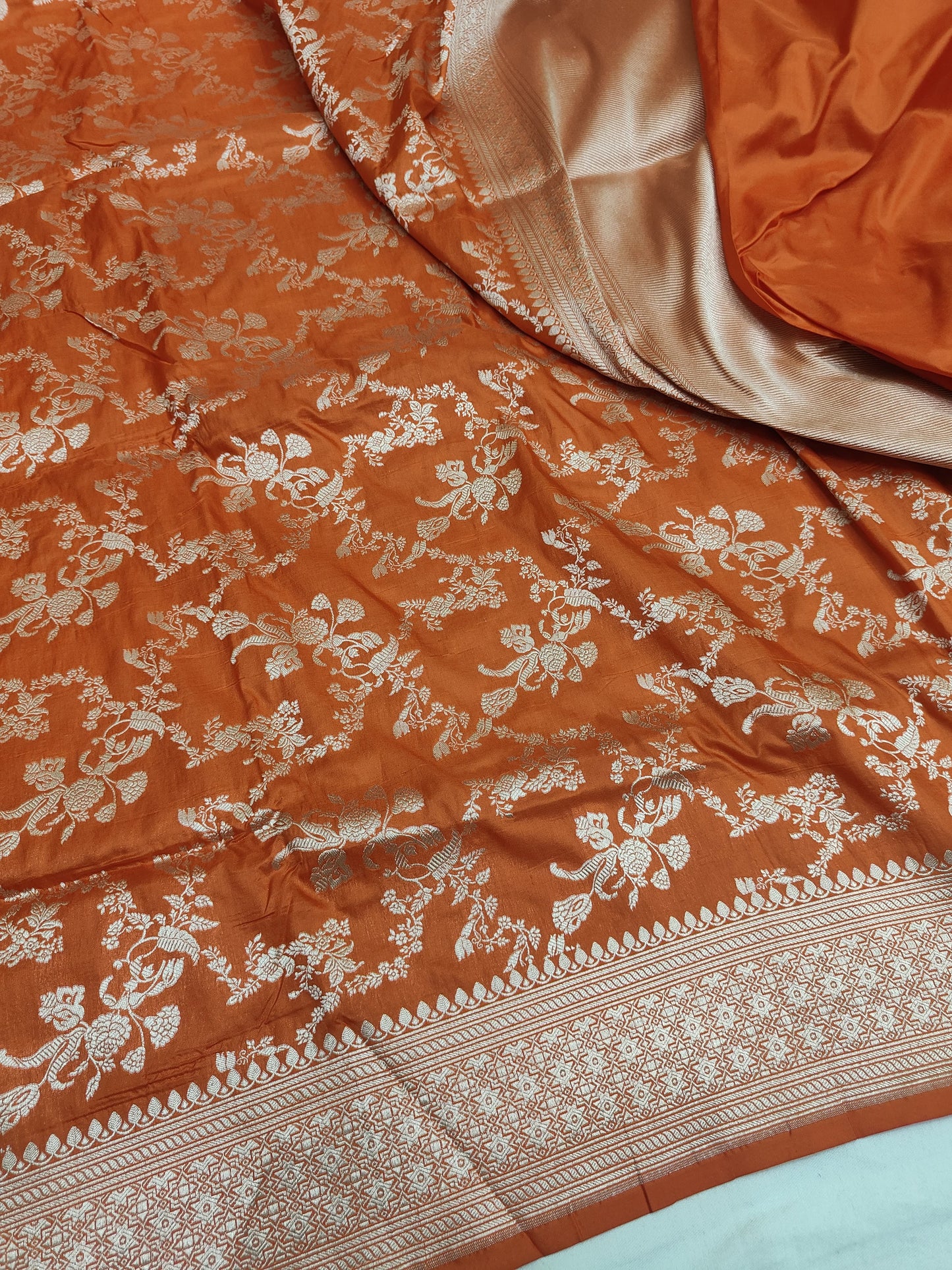 Orange Pure Katan Silk Banarasi Saree