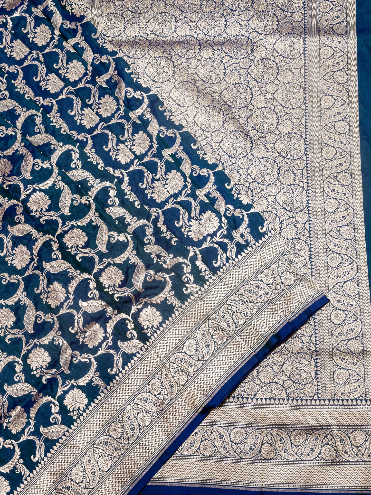 Blue Jaal Handwoven Pure Katan Silk Banarasi Saree