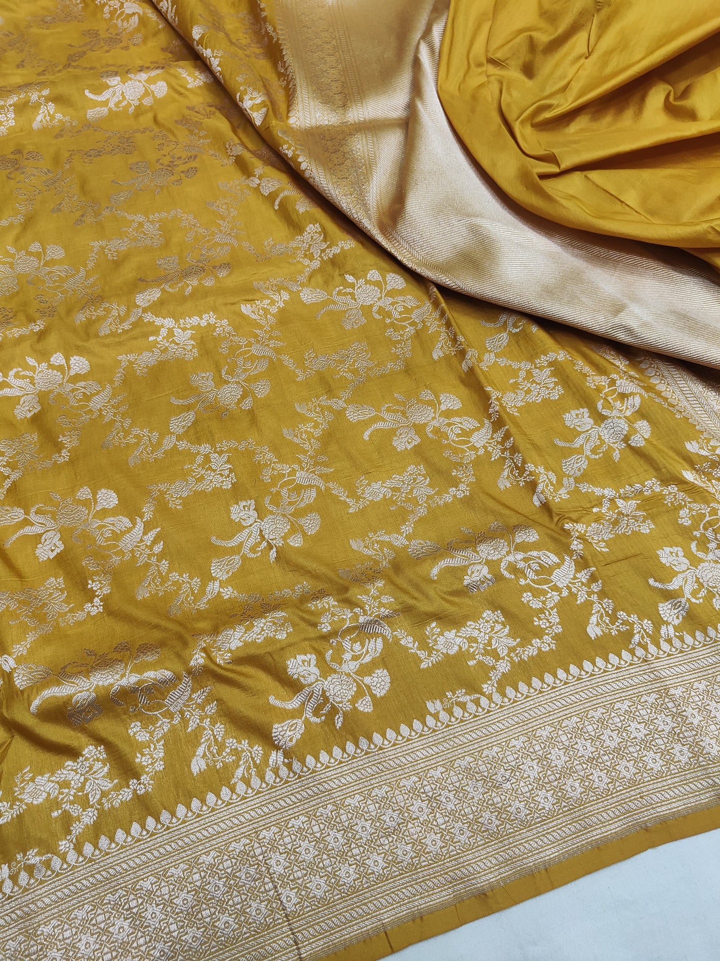Mustard Pure Katan Silk Banarasi Saree
