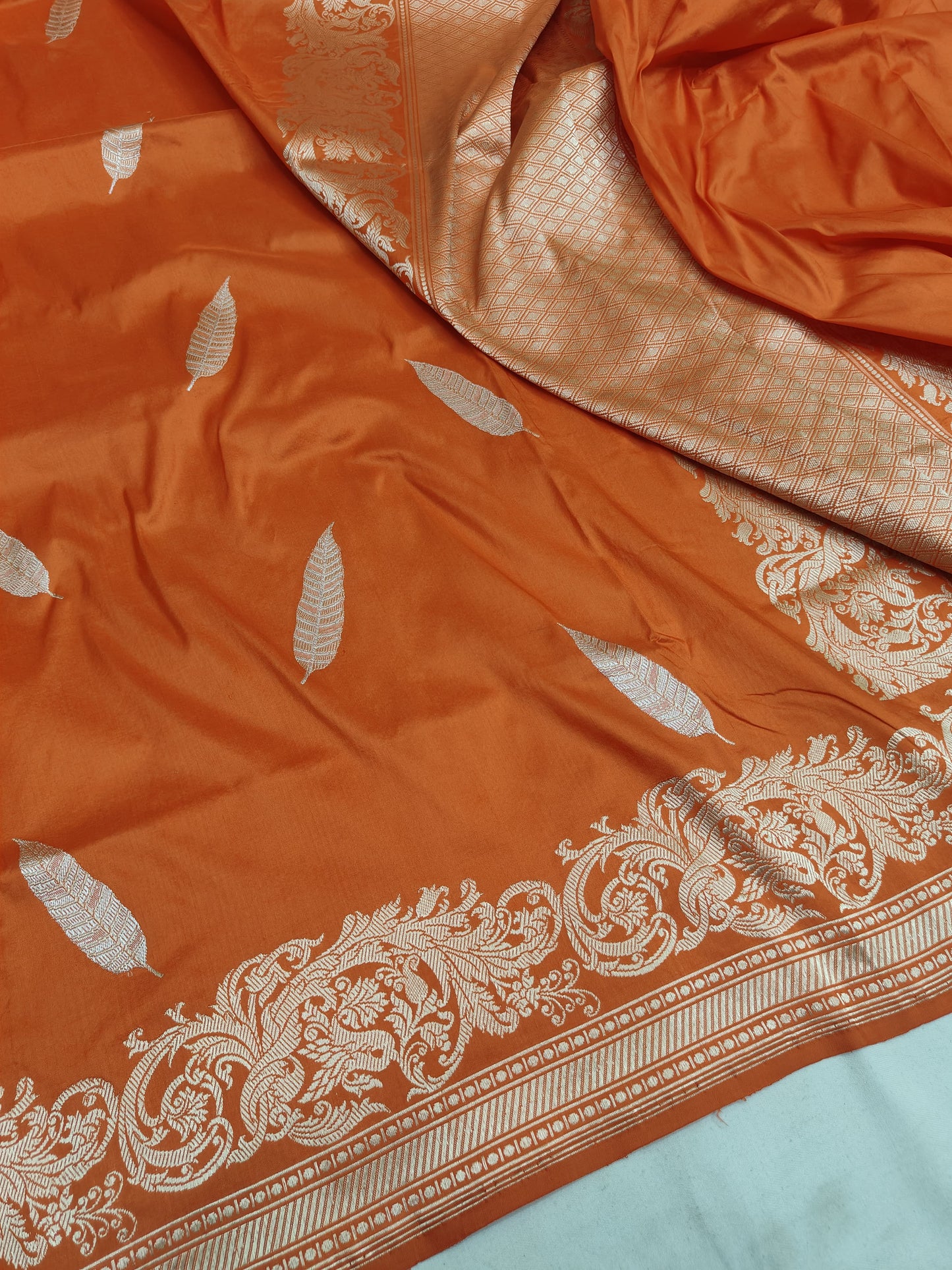 Orange Pure Banarasi Handwoven Kadhua Katan Silk Saree