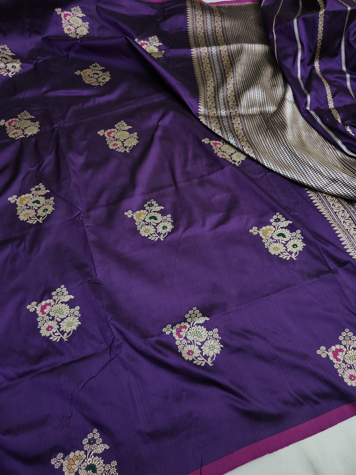 Purple Pure Banarasi Handwoven Kadhua Katan Silk Saree