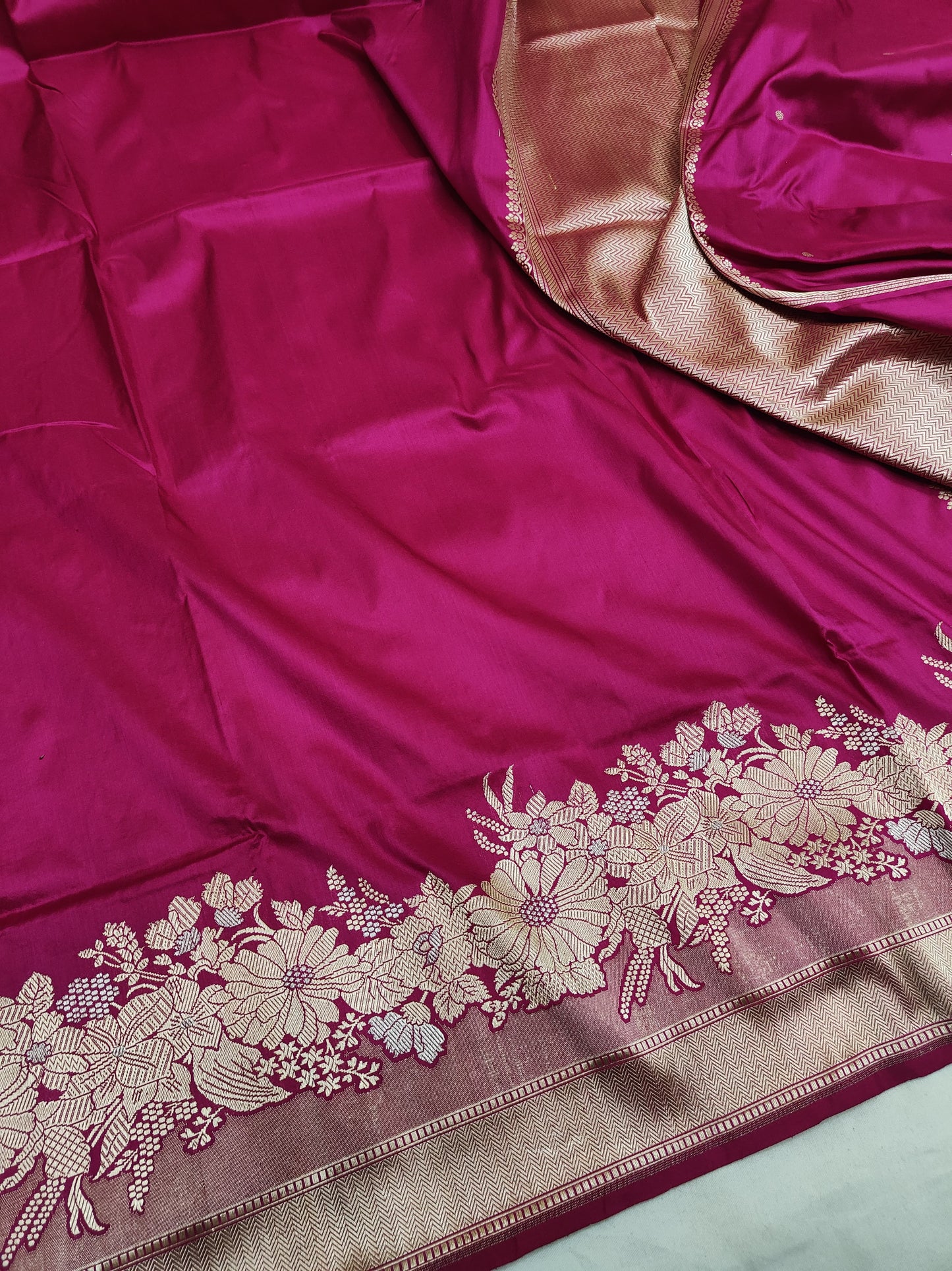 Rani Pink Pure Banarasi Handwoven Kadhua Katan Silk Saree