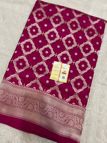 Pure Handloom Katan Cutwork Banarasi Sari