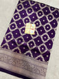 Pure Handloom Katan Cutwork Purple Banarasi Saree