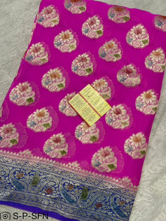 Pure Khaddi Georgette Handbrush Silk Saree