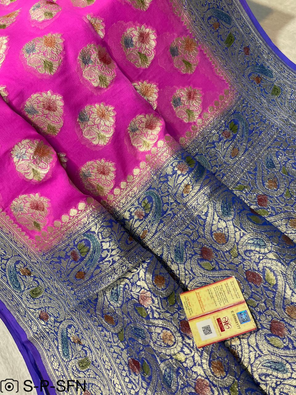 Pure Khaddi Georgette Handbrush Silk Saree