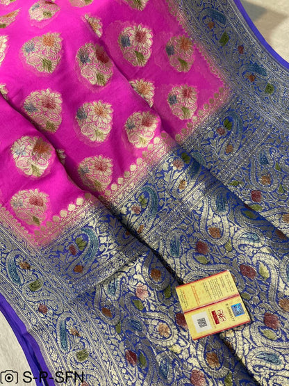 Pure Khaddi Georgette Handbrush Silk Saree