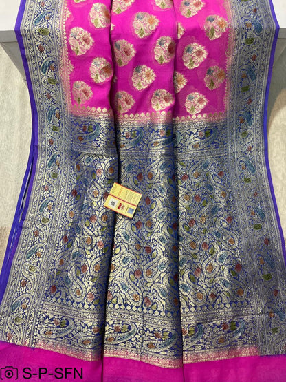 Pure Khaddi Georgette Handbrush Silk Saree