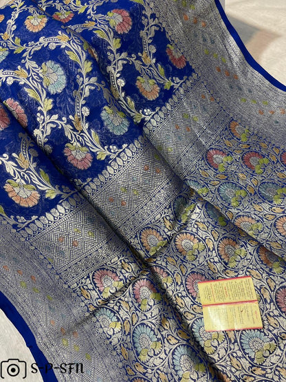 Pure Khaddi Georgette Handbrush Silk Saree