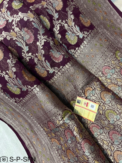Pure Khaddi Georgette Handbrush Silk Saree