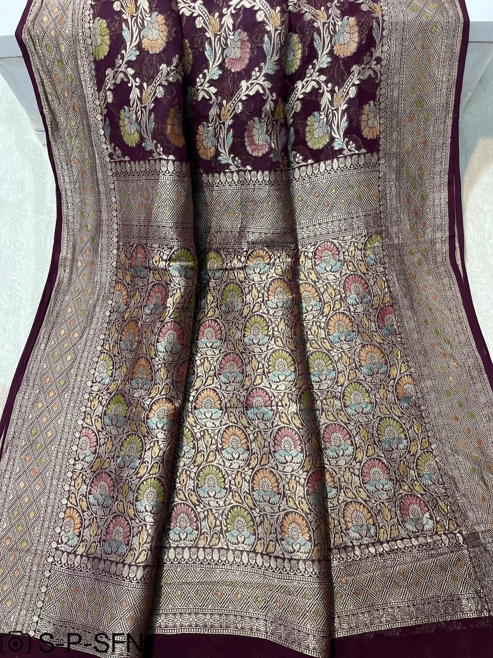 Pure Khaddi Georgette Handbrush Silk Saree