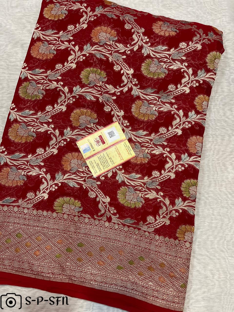 Pure Khaddi Georgette Handbrush Silk Saree