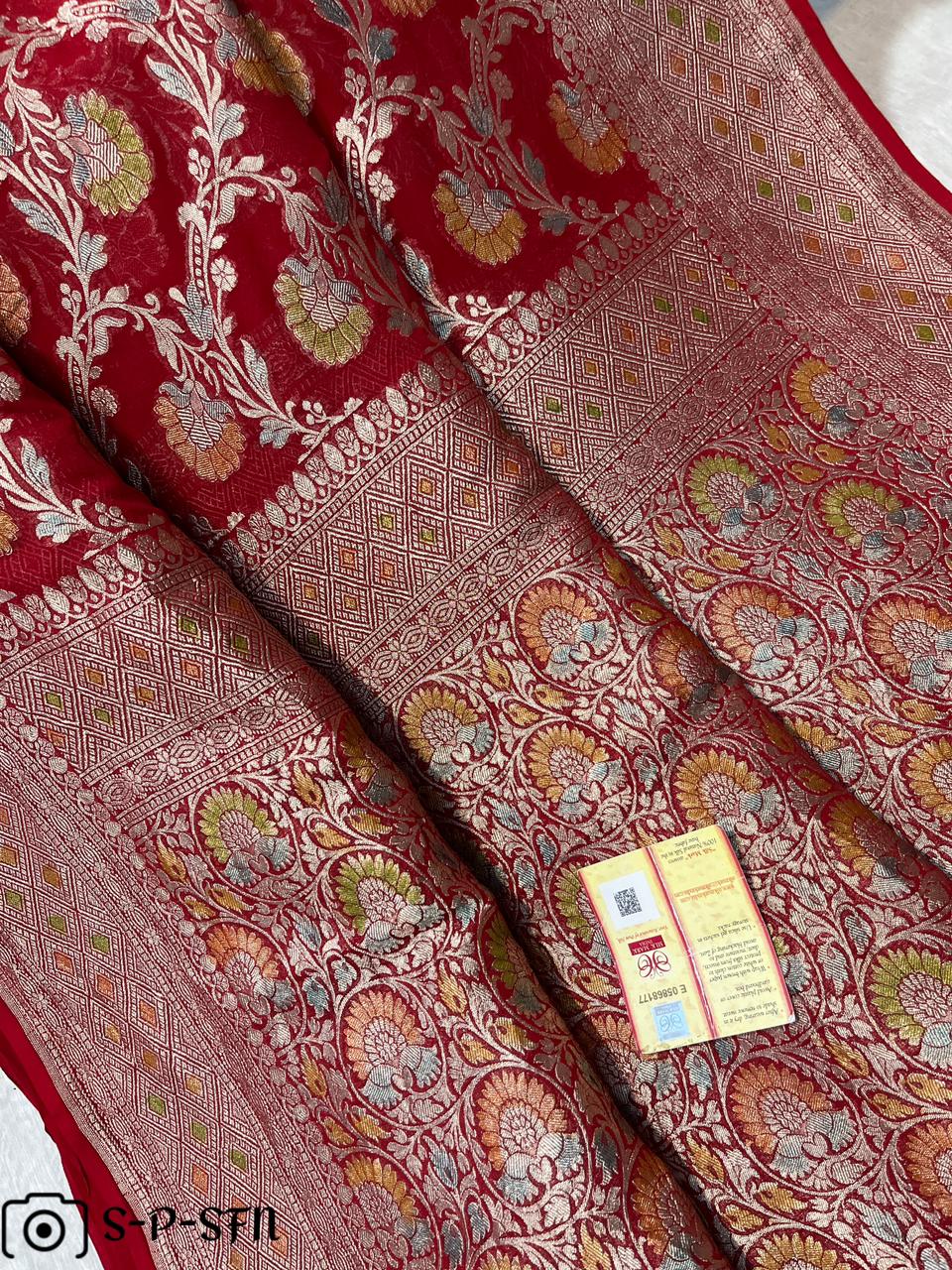 Pure Khaddi Georgette Handbrush Silk Saree