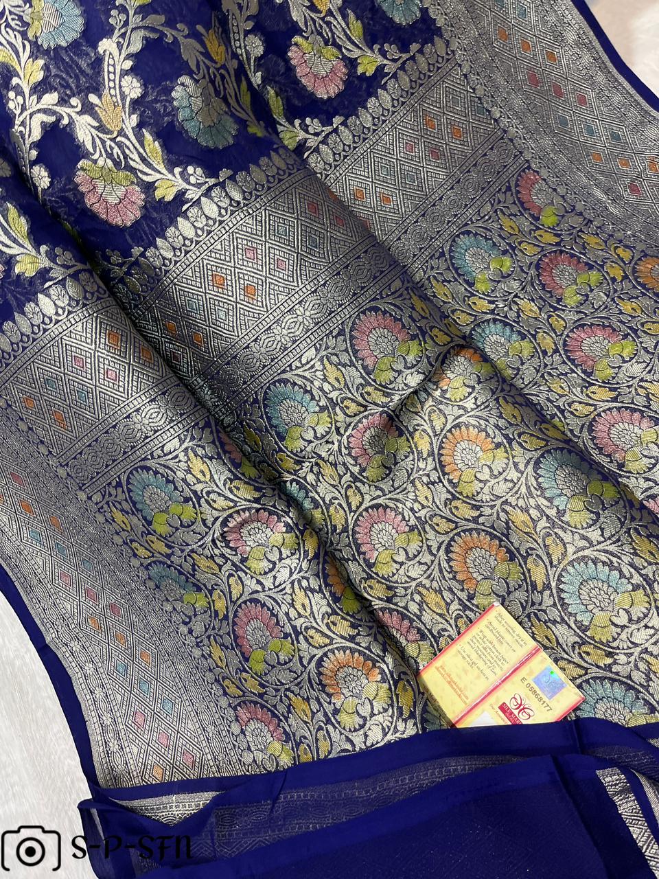 Pure Khaddi Georgette Handbrush Silk Saree