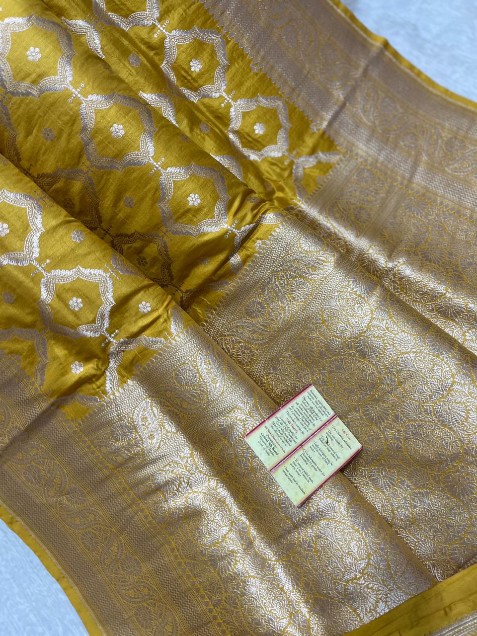 Pure Handloom Katan Cutwork Banarasi Mustard Yellow Saree