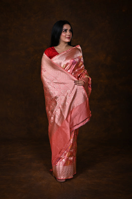 Pure Handwoven Katan Meenakari Banarasi Saree