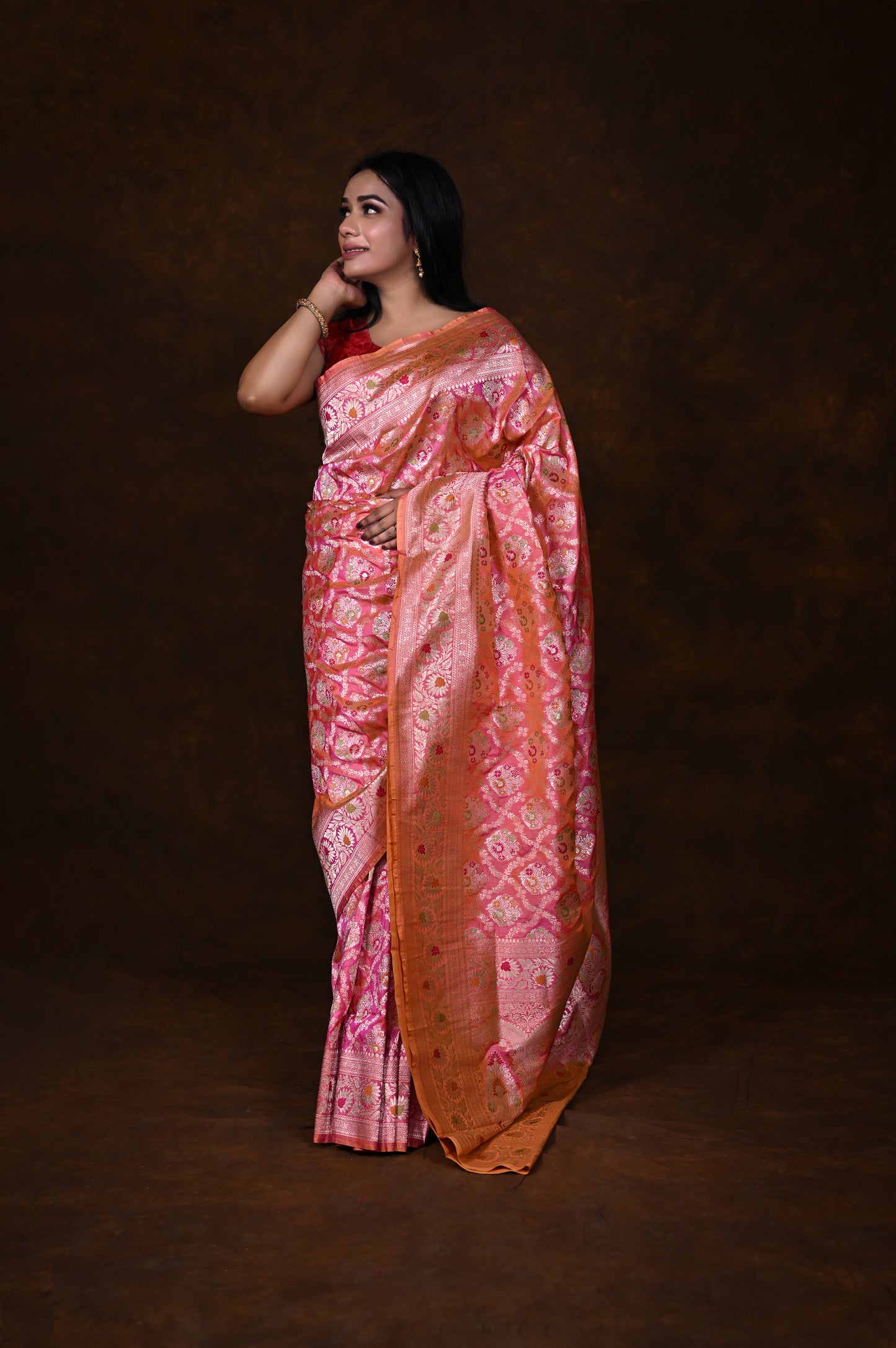 Dual Pink Handwoven Pure Katan Meenakari Banarasi Saree