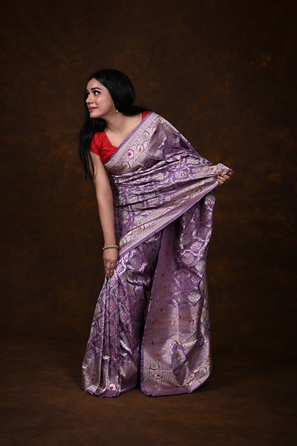 Mauve Handwoven Pure Katan Meenakari Banarasi Saree