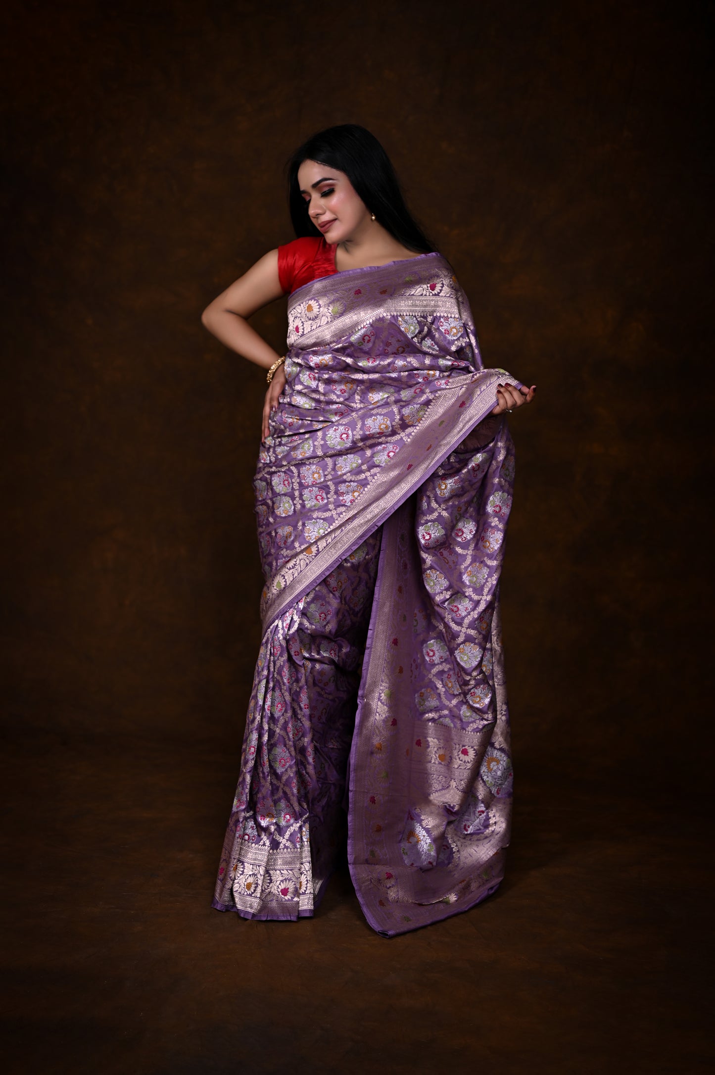 Mauve Handwoven Pure Katan Meenakari Banarasi Saree